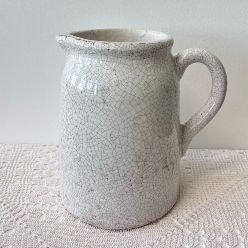 Vintage Pottery Handmade Pitcher Antique Milk Jug Crackle Glaze Retro Farmhouse - Picture 3 of 16
